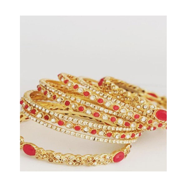 Pink with Combo of Gold and White Stone Bangles